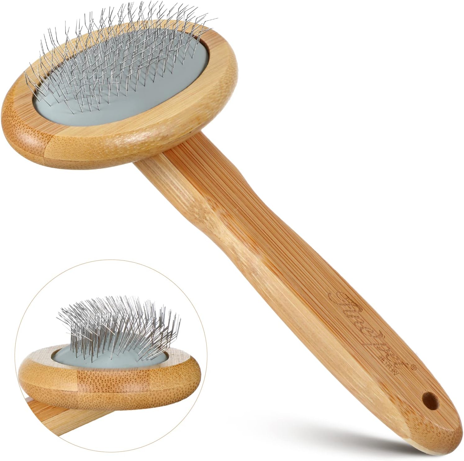 Sheepskin Wool Brush Stainless Steel Pins Bamboo Slicker