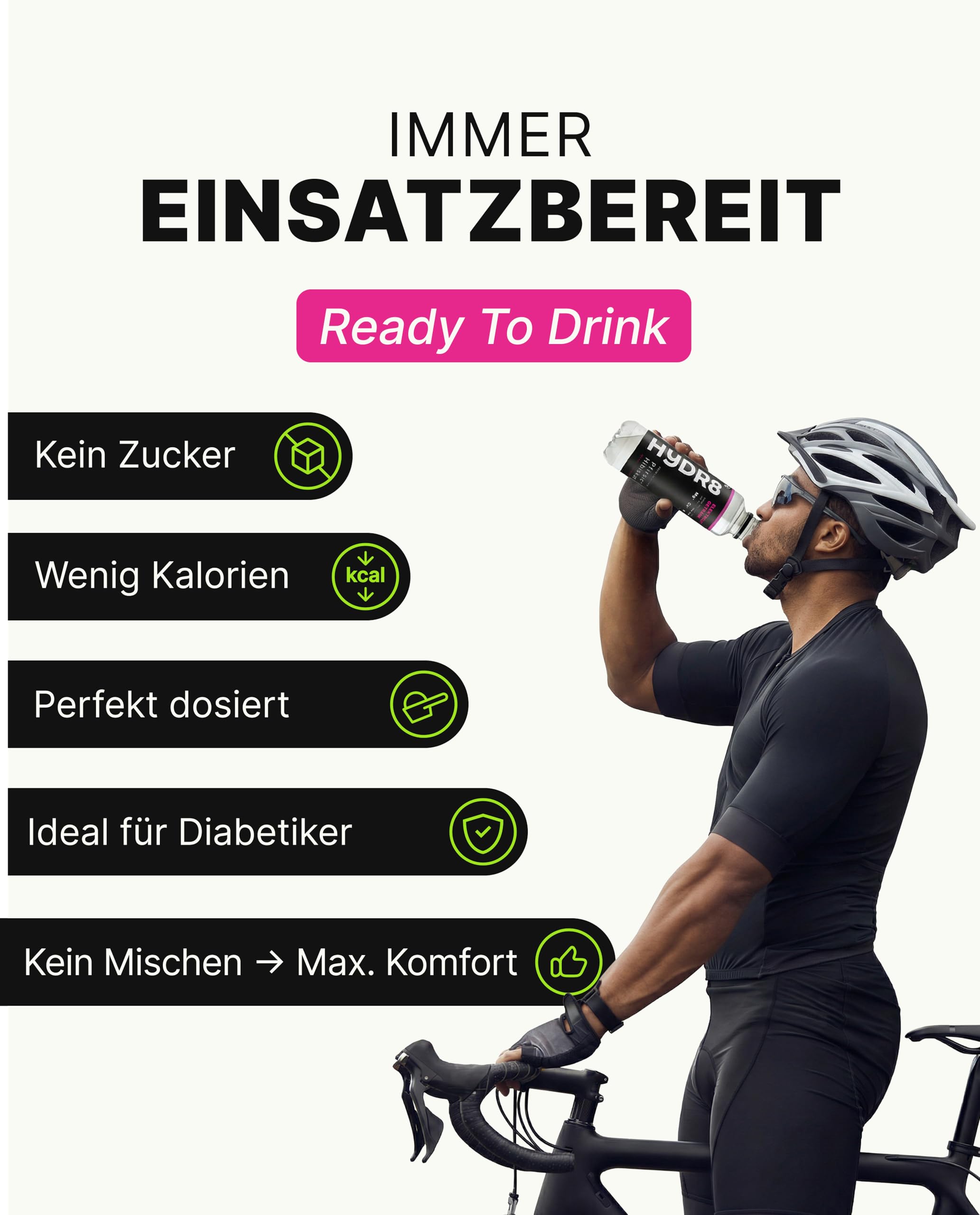 HYDR8 Elektrolytgetränk ohne Zucker mit erfrischendem Zitrone-Limette Geschmack - Elektrolyte Sport und Feiern - Elektrolyte ohne Zucker - 5 Elektrolyte inkl Magnesium (24 x 500ml inkl Pfand) | 5 Elektrolyte inkl. Magnesium | Zero Getränk | Erfrischend fü