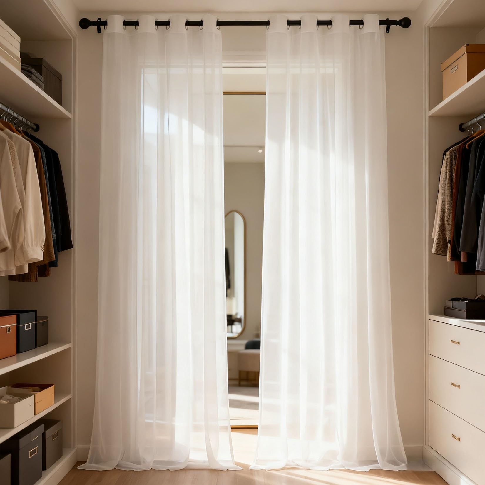 Voilage blanc 236 x 155 cm en tulle élégant pour salon et chambre