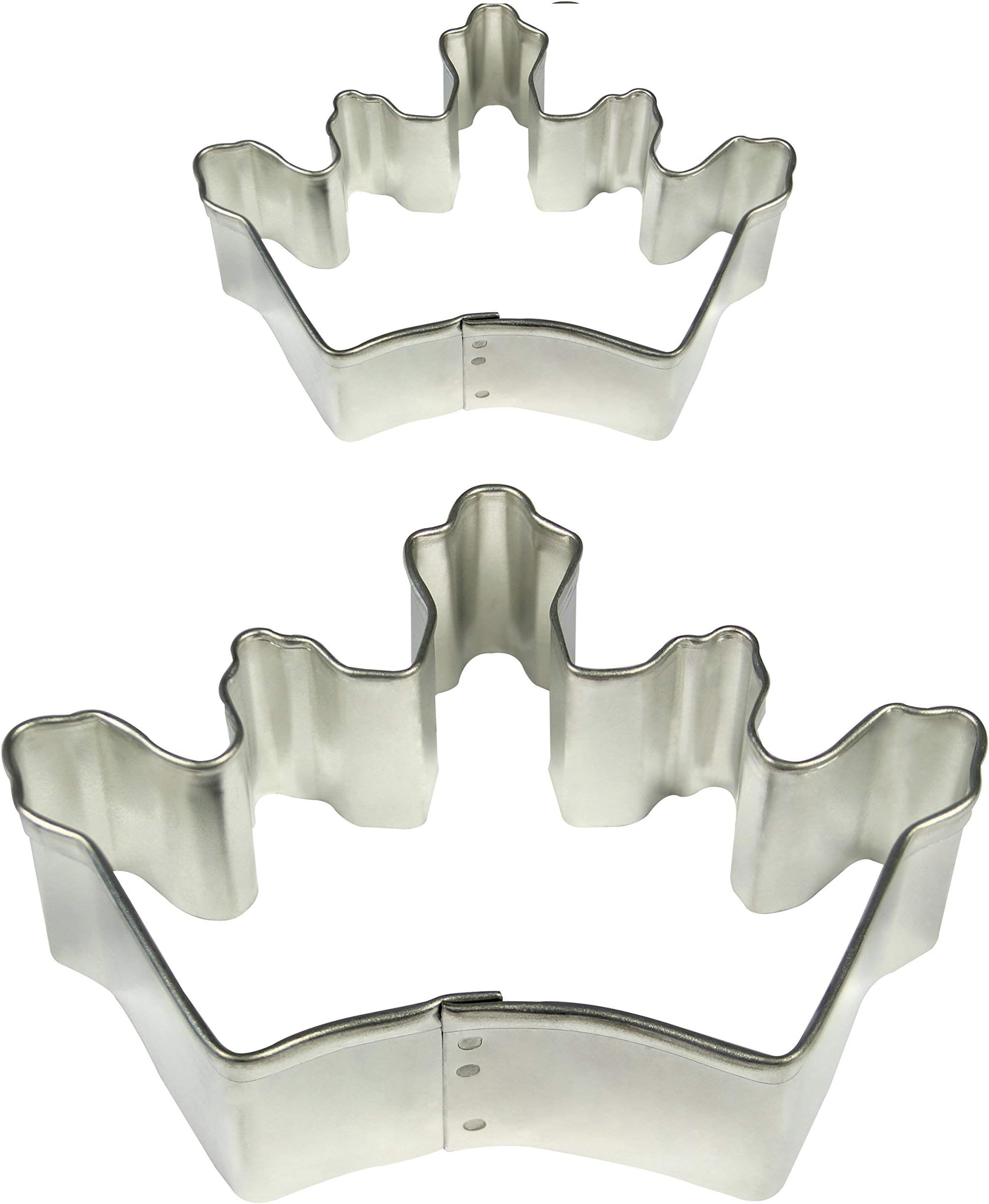 PMECrown Cookie and Cake Cutters, Small and Large Sizes, Set of 2, Silver, 9x2x6 cm