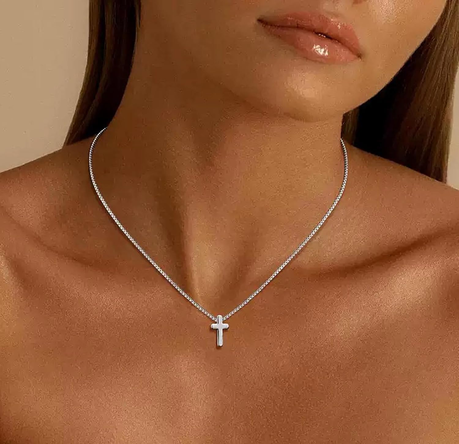 Small White Gold Cross Pendant Necklace for Women – Hypoallergenic Silver Cross Jewelry, - Image 3