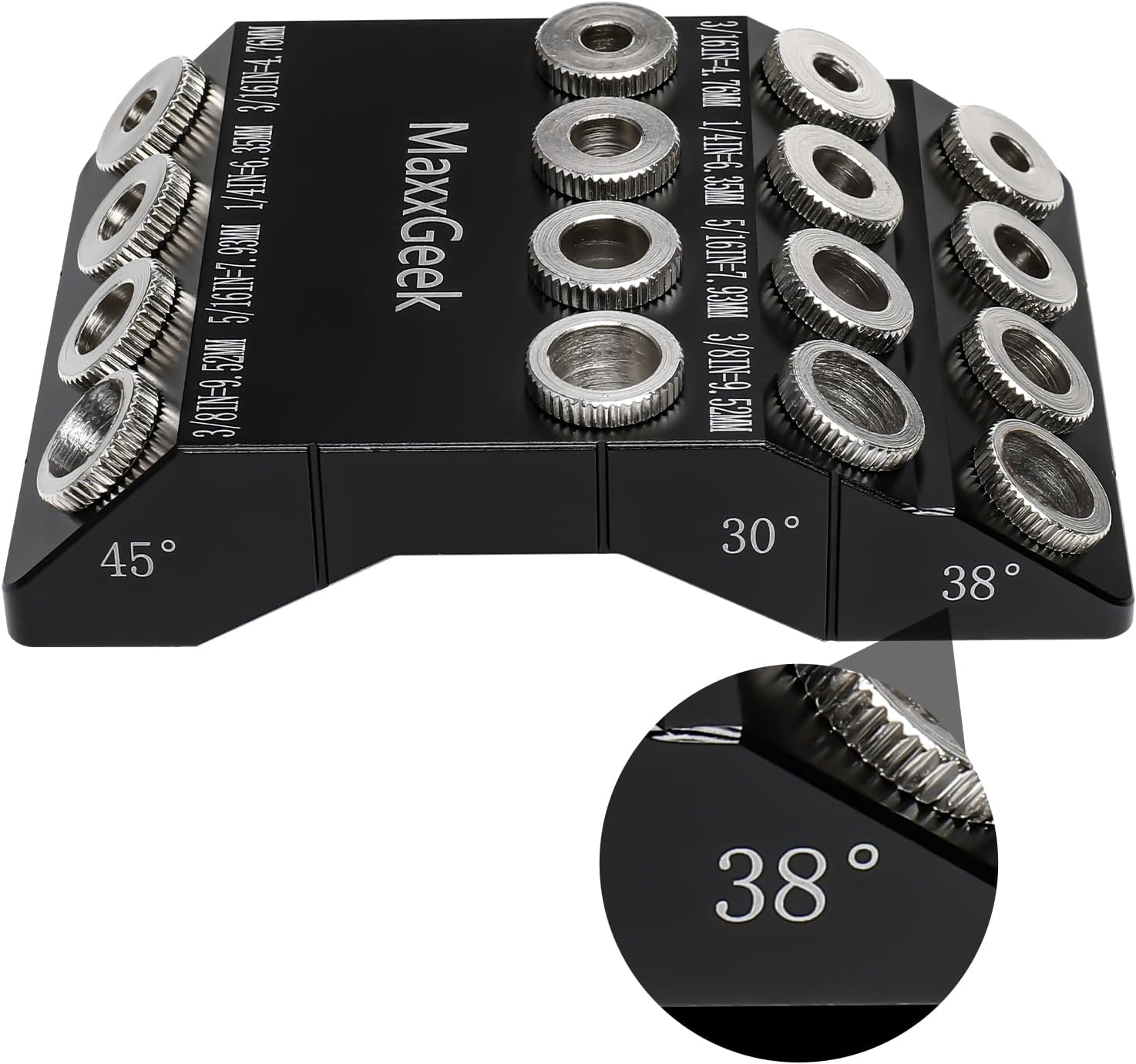 Drill Guide for 30 38 45 90 Degree Angled and Straight Holes, Added 38 Degree Portable Drill Guide for Deck Stair Handrail and Horizontal Cable Wood Post （without Drill Bit）