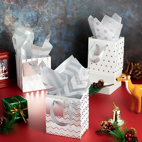 Miniatura 4 de Tenare 12 bolsas de regalo pequeñas, mini bolsa de papel metálica a granel con asa de papel de seda para envolver Navidad, Acción de Gracias,