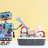 Vista 5 de CertBuy Paquete de 3 cestas de almacenamiento de plástico de 14 x 10 x 4.5 pulgadas, contenedores de almacenamiento grandes de tejido con asa