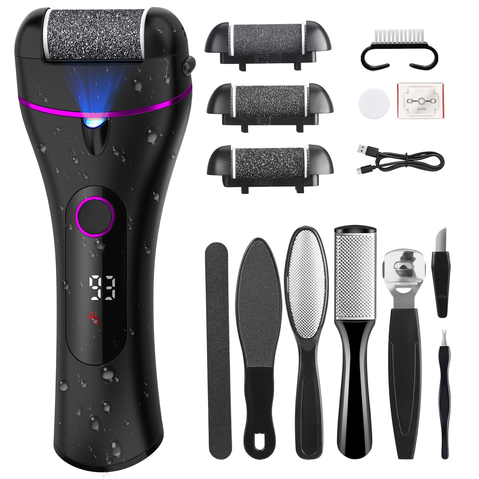 Lima Electrica Pies Durezas con 3 Rodillosy 17 Herramientas,3 Velocidades,Silenciar,Profesional Foot File para Eliminar Durezas y Callos Lima Electrica Pies (Negro)