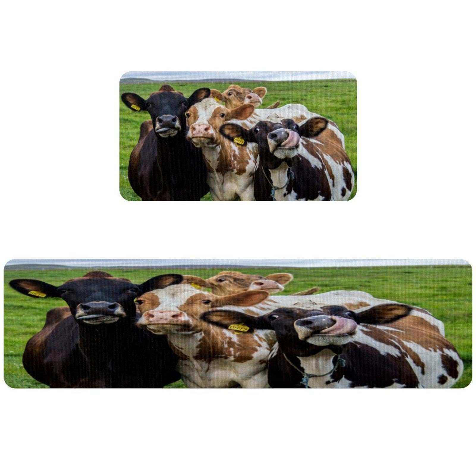 Tapete de cocina de 2 piezas VAPOKF con diseño de vacas divertidas para suelo de hogar