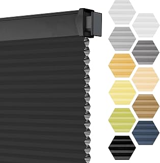 Grandekor No Drill Cordless Cellular Shades,56.5" W x 58" H,Blackout Honeycomb Blinds for Indoor Windows,UV Protection Privacy No Drill Blinds for Home,Door,Black