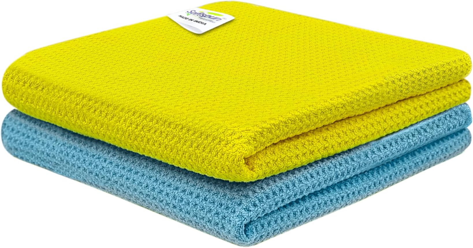 SOFTSPUN Microfiber Drying Cloth, 40x40 Cms 2Pcs Waffle Weave Towel Set 400 GSM Multicolour Super Absorbent Lint & StreakFree Cloth Cleans and Polishes for Car Window Glass Office & Home.