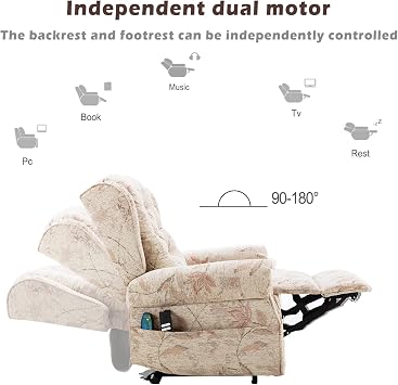 Riser and Recliner Chairs, Electric Recliner Sofa, Massage Chair, Dual Motor Lift Chair Recliners Infinite Position Lay Flat Recliner with Heat Massage Up to 300lbs