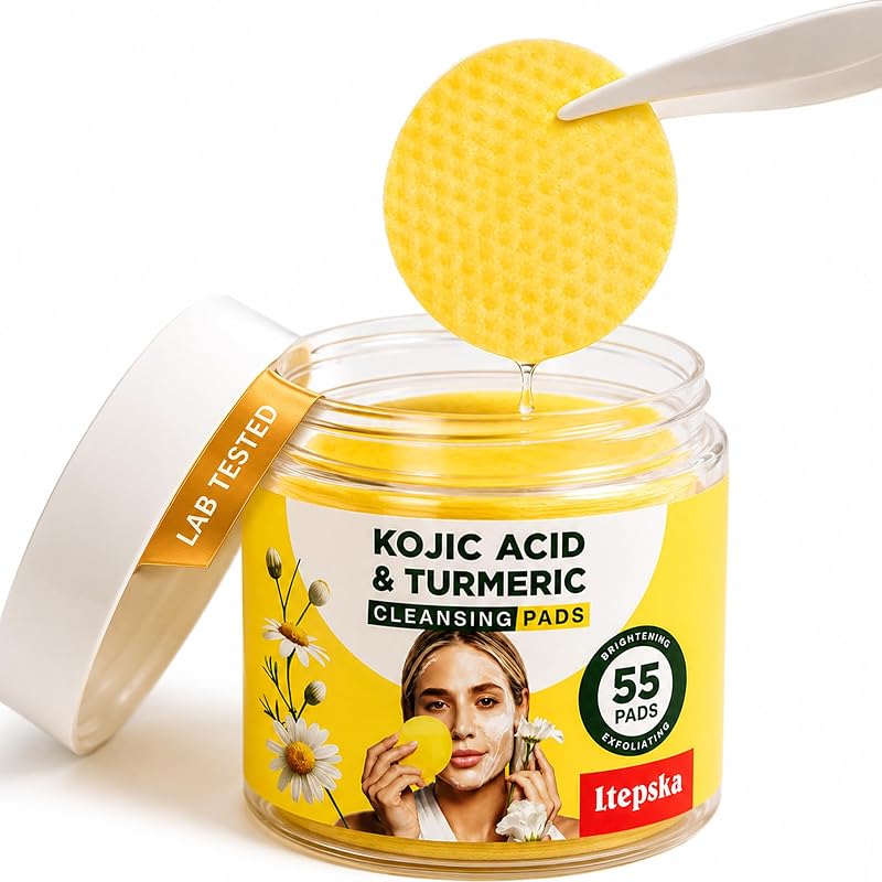 Discos de limpeza facial com cúrcuma e ácido kójico LTEPSKA, pacote com 55 unidades