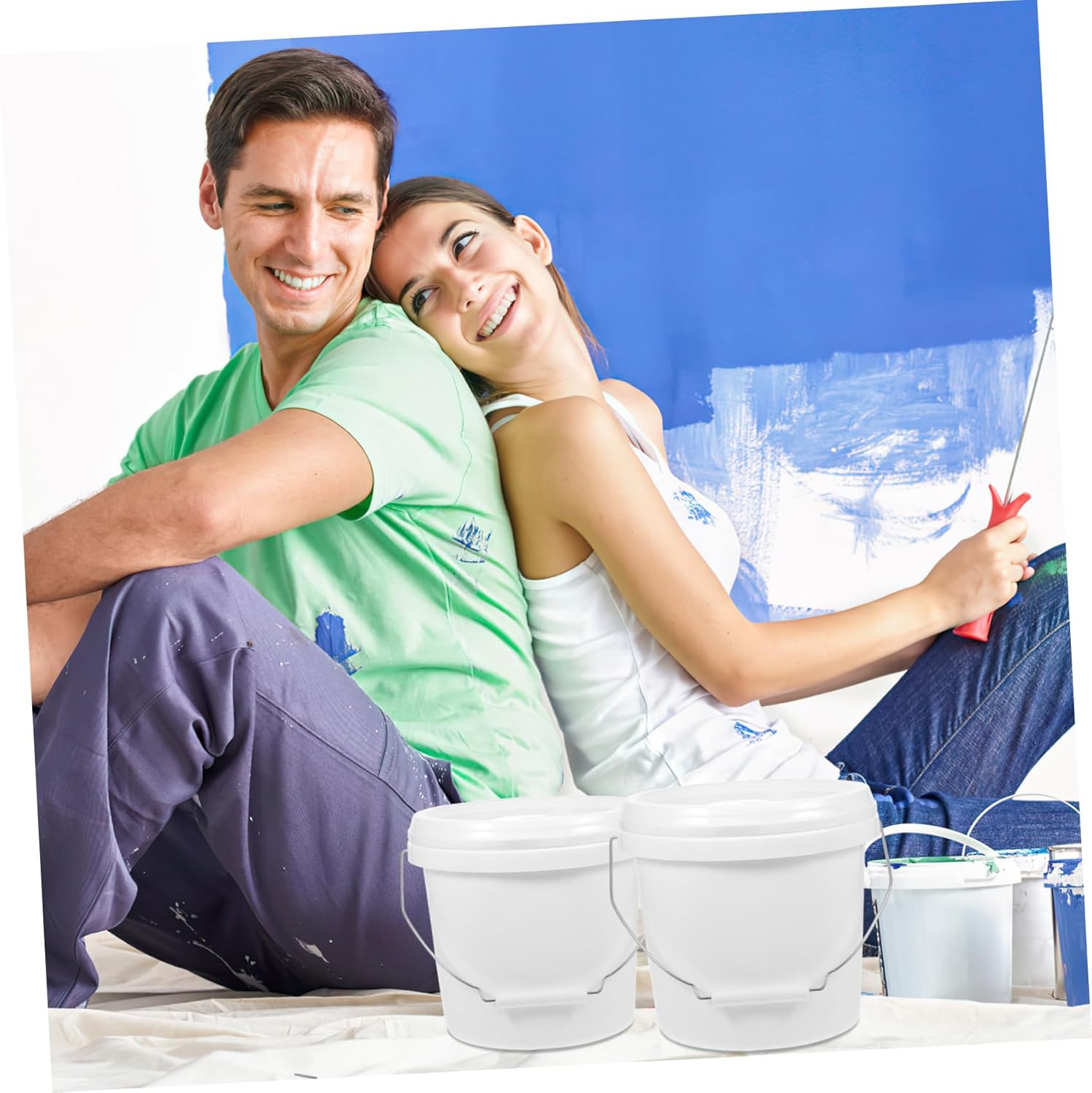 Bucket Airtight Lid Portable Handle for Easy Carrying White Hdpe Paint Storage Container for Crafts and Home Organization