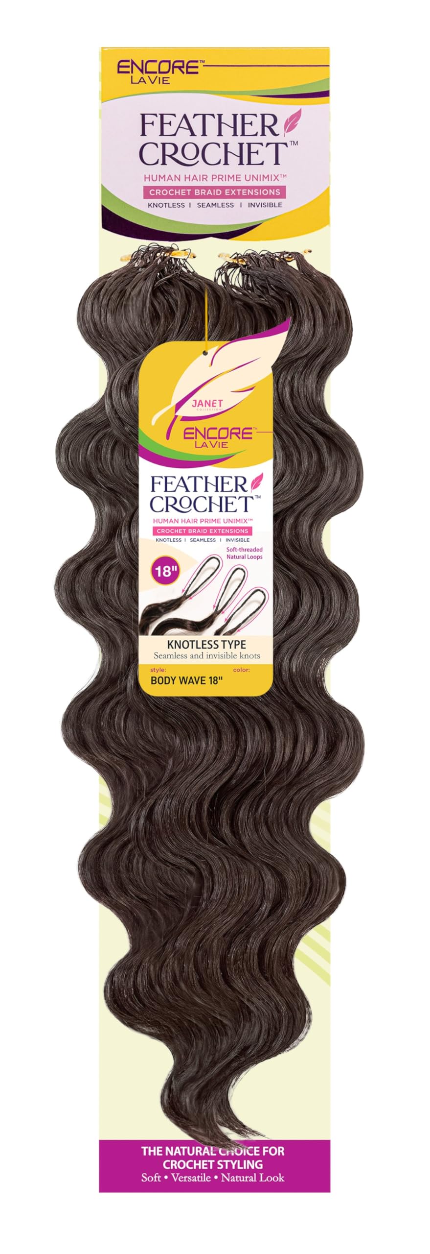 Janet Collection Human Hair Blend Encore Lavie Pre-Separated Feather Crochet Body Wave 18" – Knotless Crochet Braid Extension (Color 2) #2