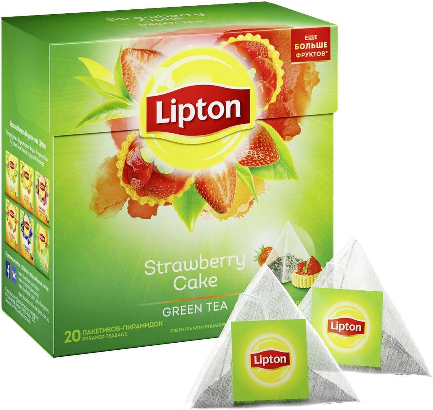 Lipton Green Tea Strawberry Cake 4 Boxes 20 Pyramid Teabags per Box
