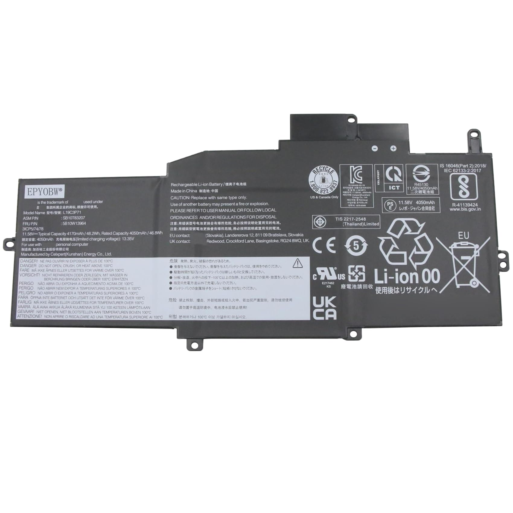 Amazon.com: EPYOBW L19C3P71 Laptop Battery 48.2Wh 4170mAh 3-Cell