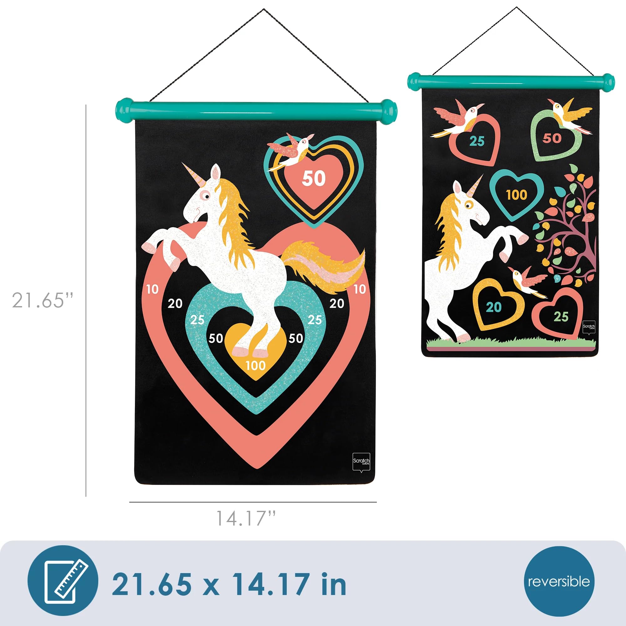 Scratch - Children's Game with Dartboard and Throwing Arrows - Board Game for Girls and Boys from 3 Years Old - Plastic Dart Point - Unicorn Theme