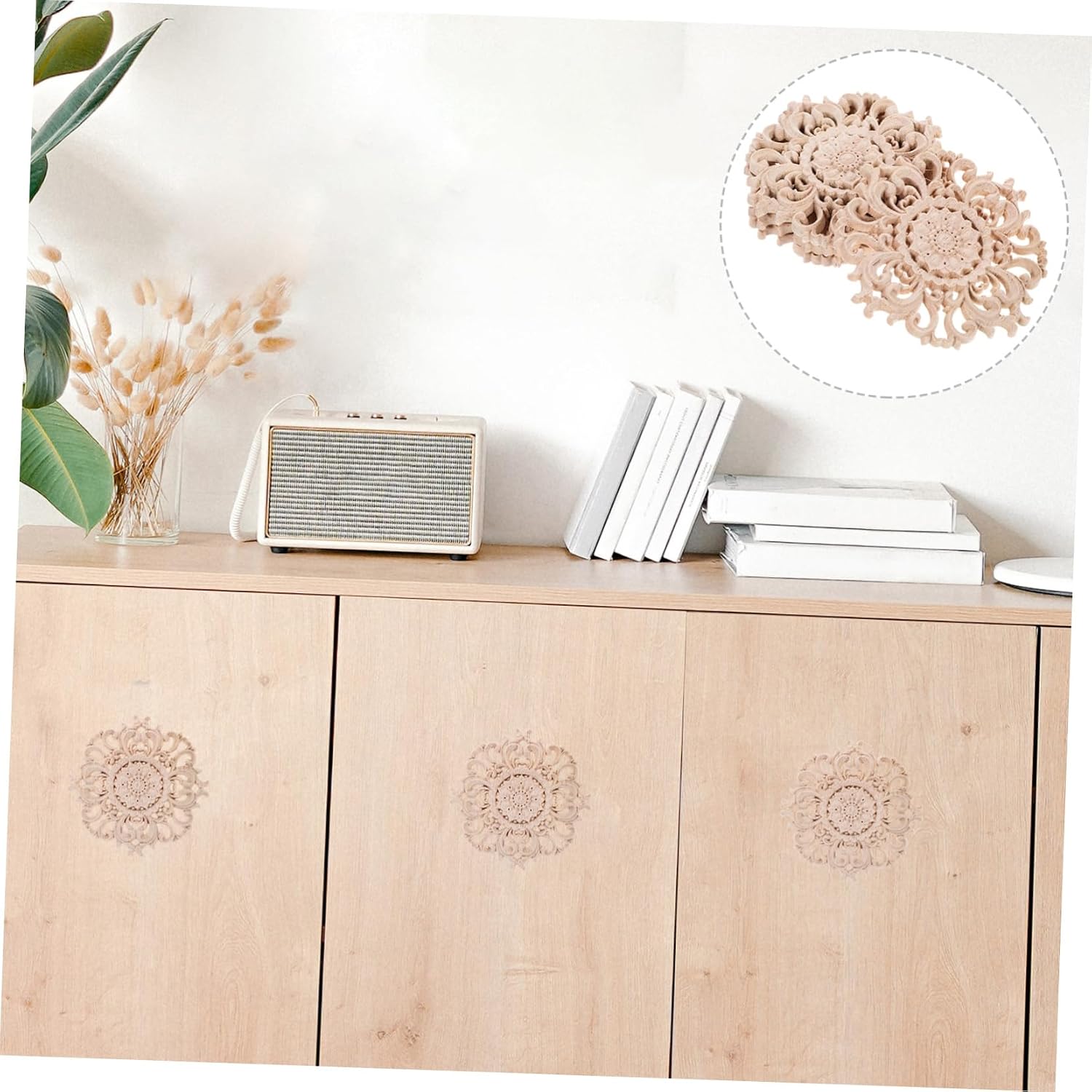 4pcs Wooden Carved Onlays for Furniture Decor Elegant Appliques for Cabinets Doors Beds and Tables for Home Decoration