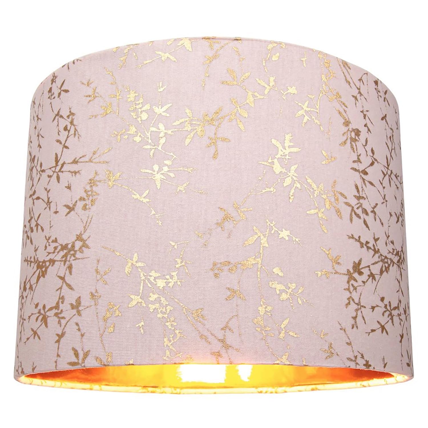 Happy Homewares Unisex Pink Modern Soft Cotton Fabric Lamp Shade With Shiny Foil Floral Decoration In | : 12 Inches