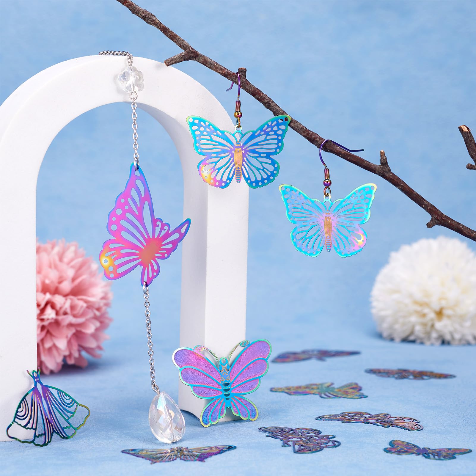 Bestewelry 22Pcs 11 Styles 201 Stainless Steel Butterfly Charms Pendants Rainbow Color Butterfly Filigree Etched Metal Embellishments for DIY Necklace Earrings Jewelry Making - Image 2
