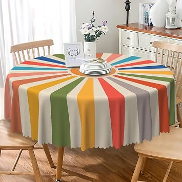 Colorful Boho Round Tablecloth 42 Inch Vintage Sun Rainbow Stripes Bohemian Table Cloth Washable Wrinkle Resistant Fabric Table Cover for Farmhouse Kitchen Dinning Room Patio Holiday Party