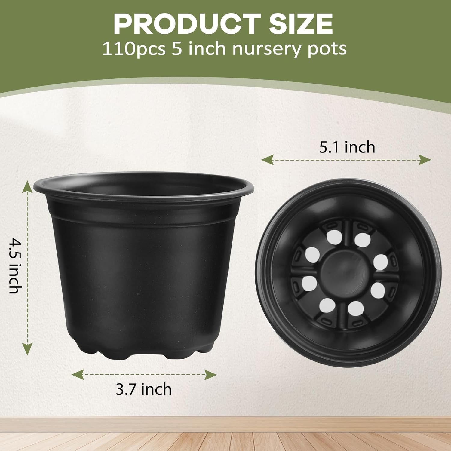 4 5 6 Inch Nursery Pots, 110 Packs Plastic Plant Pot with Drainage Hole, Seedling Starter Pots for Succulents (5 Inch)