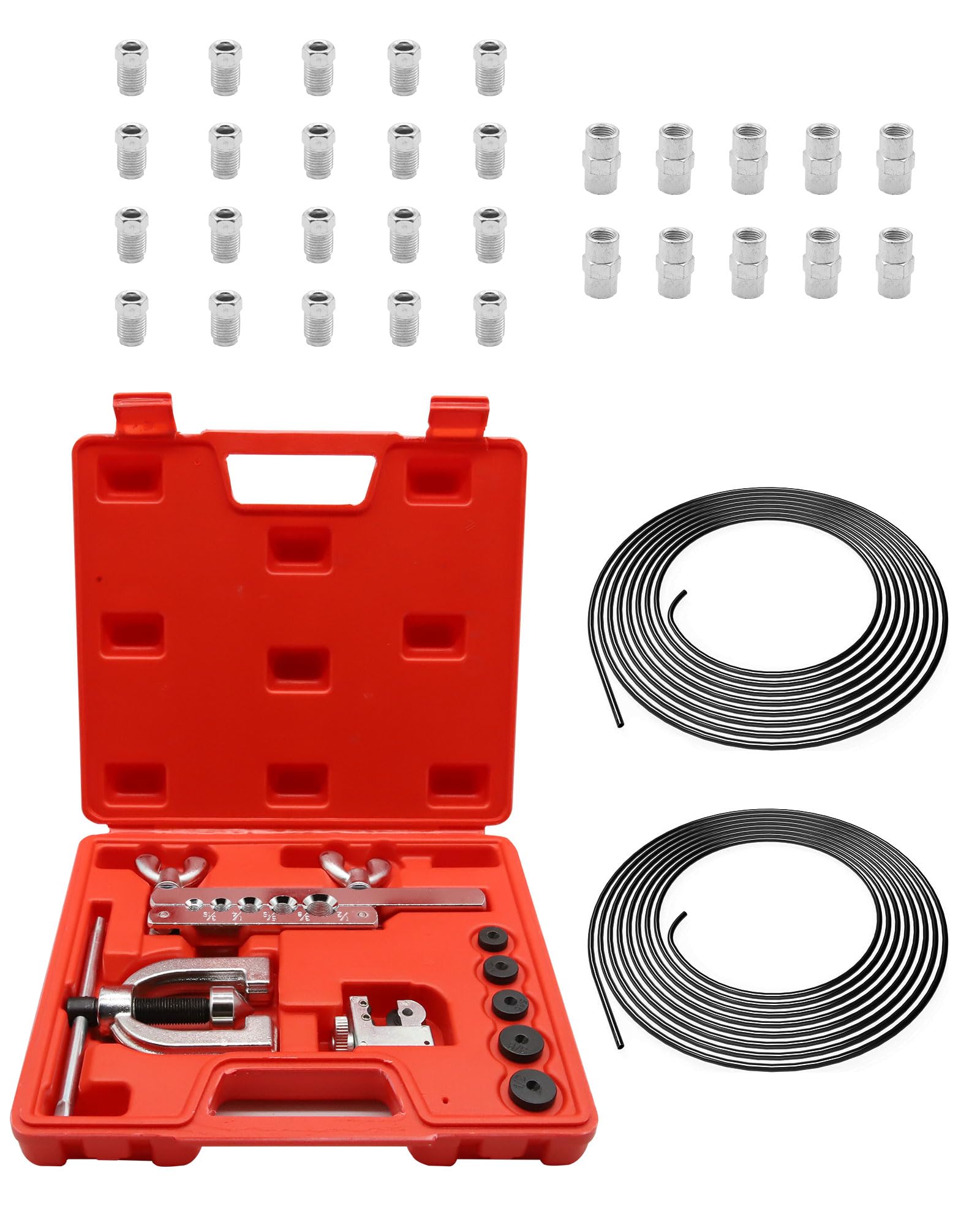 Kit de abocardador para línea de freno - 10m acero Ø 3/16" con 20 conexiones roscadas + 10 conectores M10, doble y simple para sistemas de frenos hidráulicos de automóviles