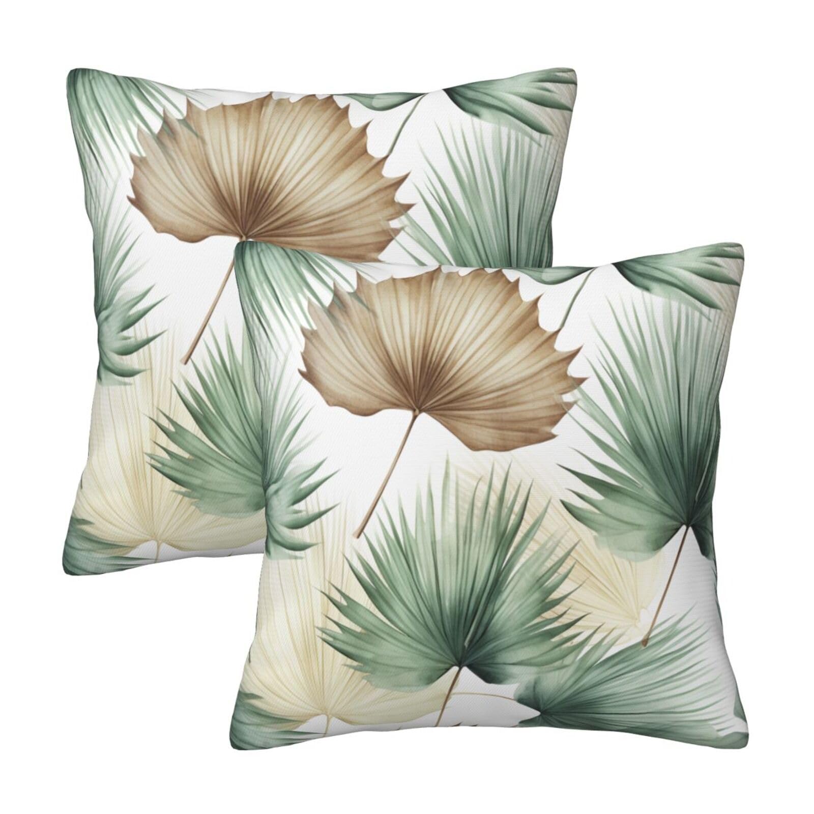 palm leaves Throw Pillow Cases 2 Pack Square Pillowcases Soft Pillow Protectors for Couch Livingroom Sofa Bed Office Car,30x30 CM