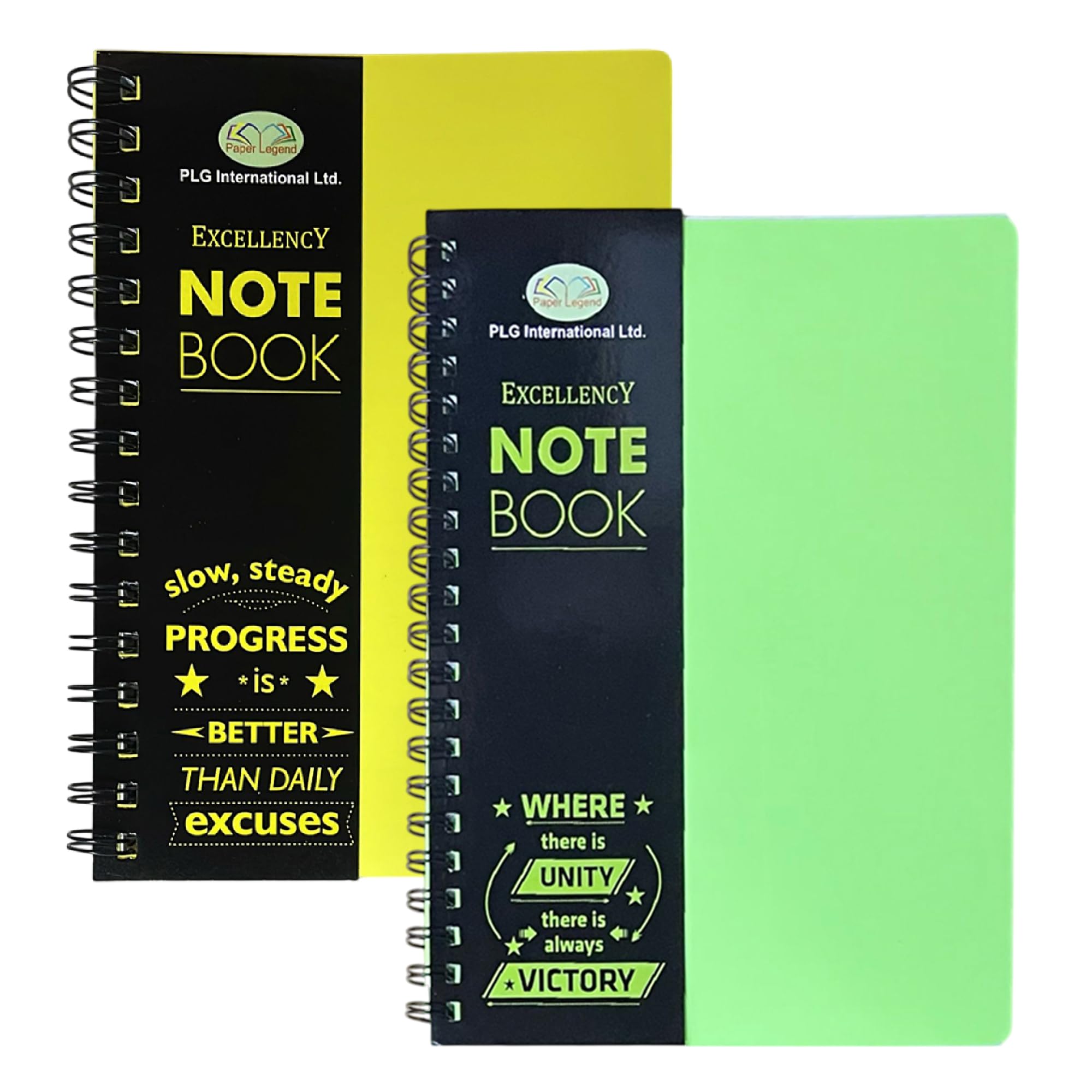 M1SS A5 Spiral Bound Notebook Pack of 2 – Twin Wire Lined Exercise Book, 140 Pages 68 GSM – Hard PP Cover – Journal for School, College & Note Taking (Yellow + Green)