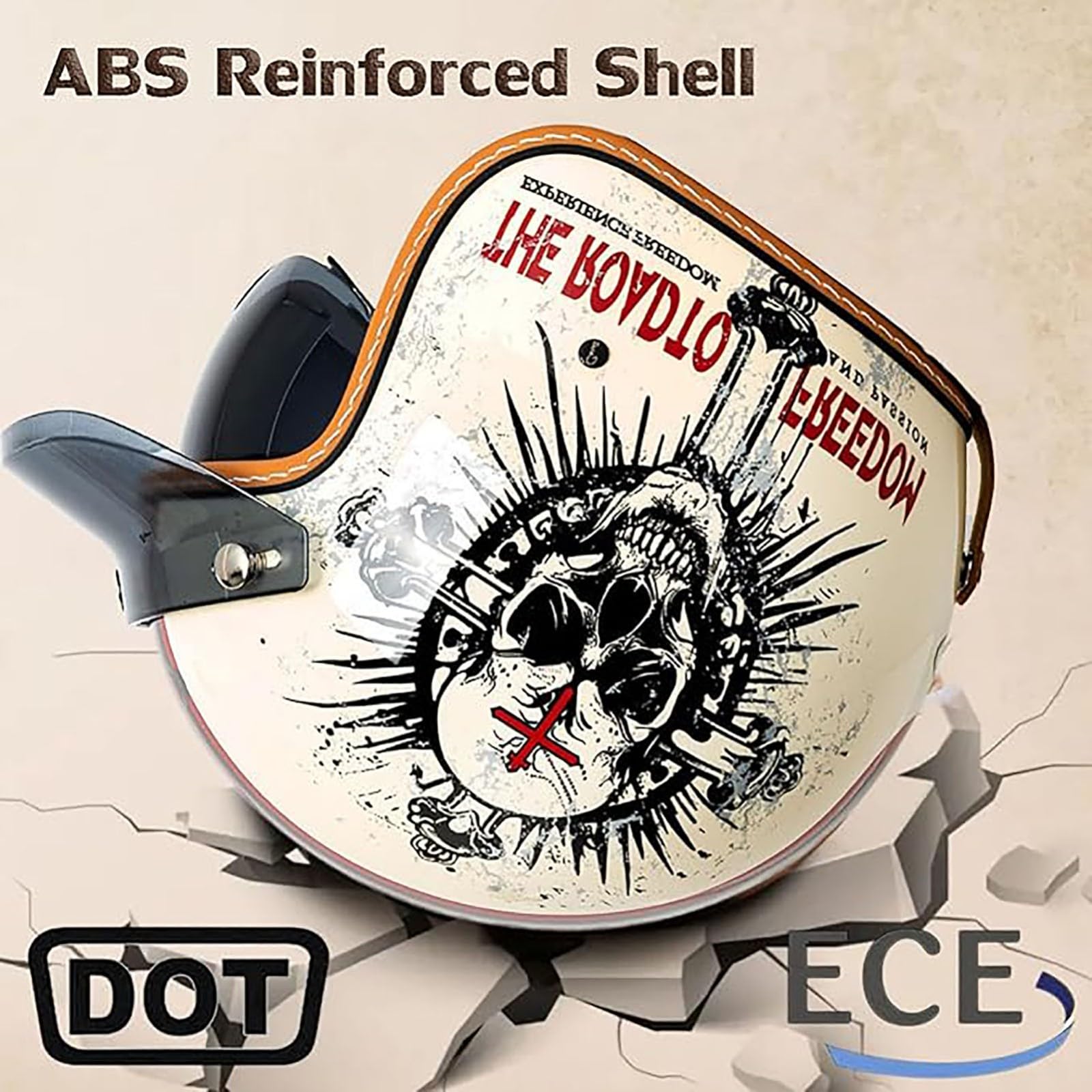 Casco Jet Retro ECE con Visiera Solare per Cafe Racer Cruiser Uomo Donna