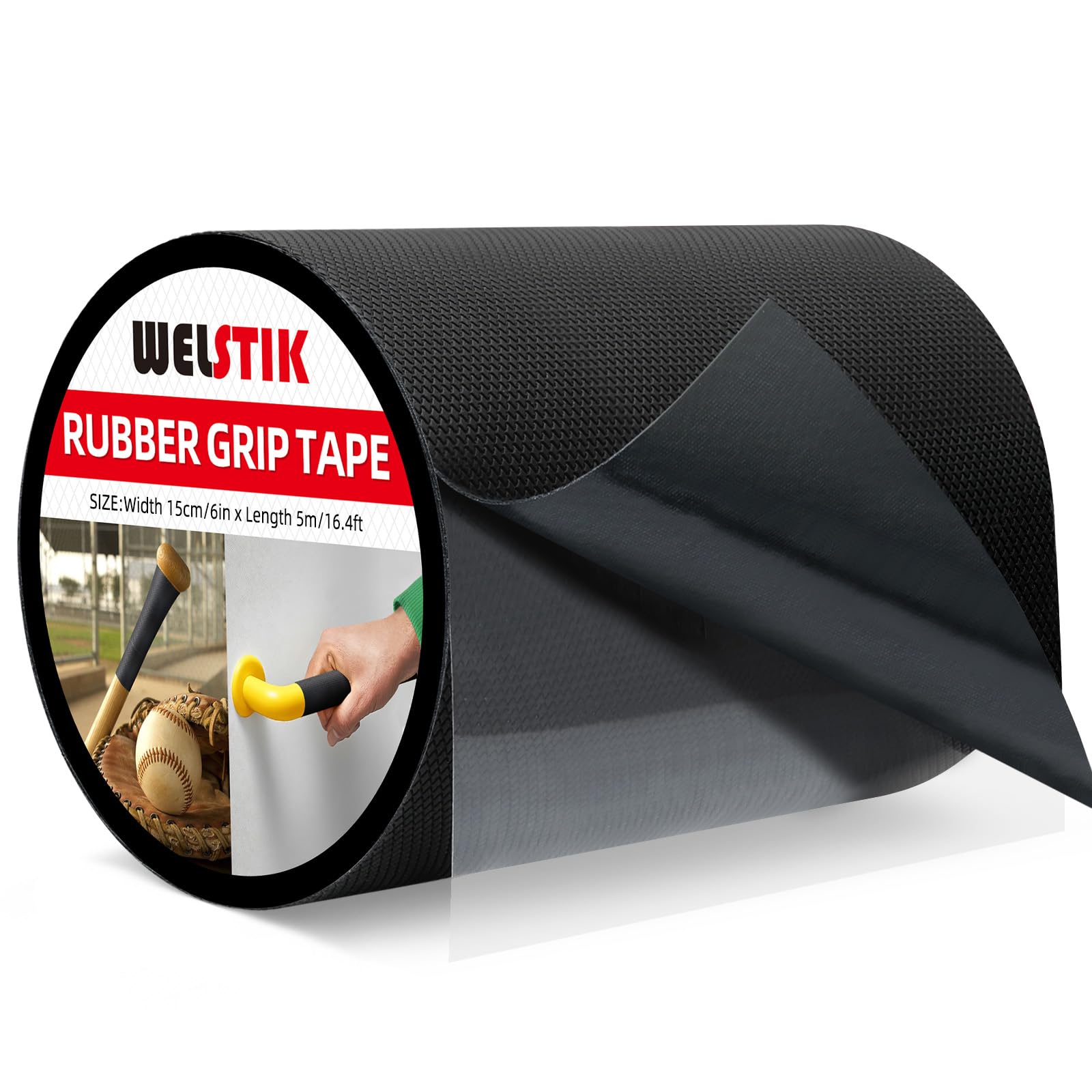 WELSTIK Rubber Grip Tape, Ultra Strong Waterproof Anti Slip Tape with Textured Adhesive for DIY Tools & Gadgets (Black, 6In x 16.5Ft)