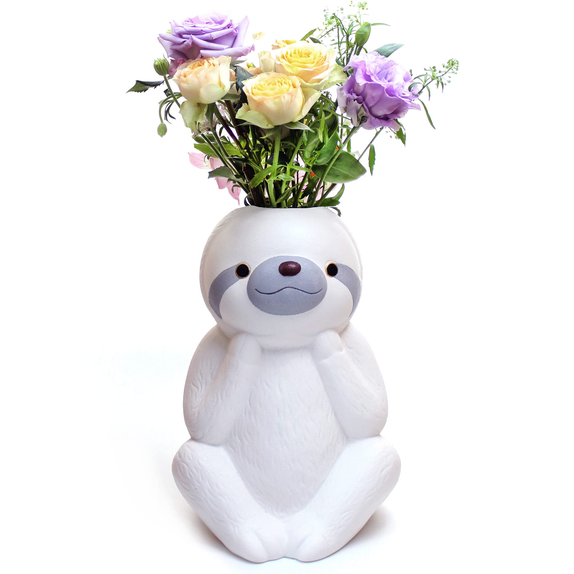 Serdic White Ceramic Small Flower Vase, Tall Sloth Vase for Flowers, Modern Farmhouse Home Decor, Mantle Shelf Vases, Pampass Grass Vase