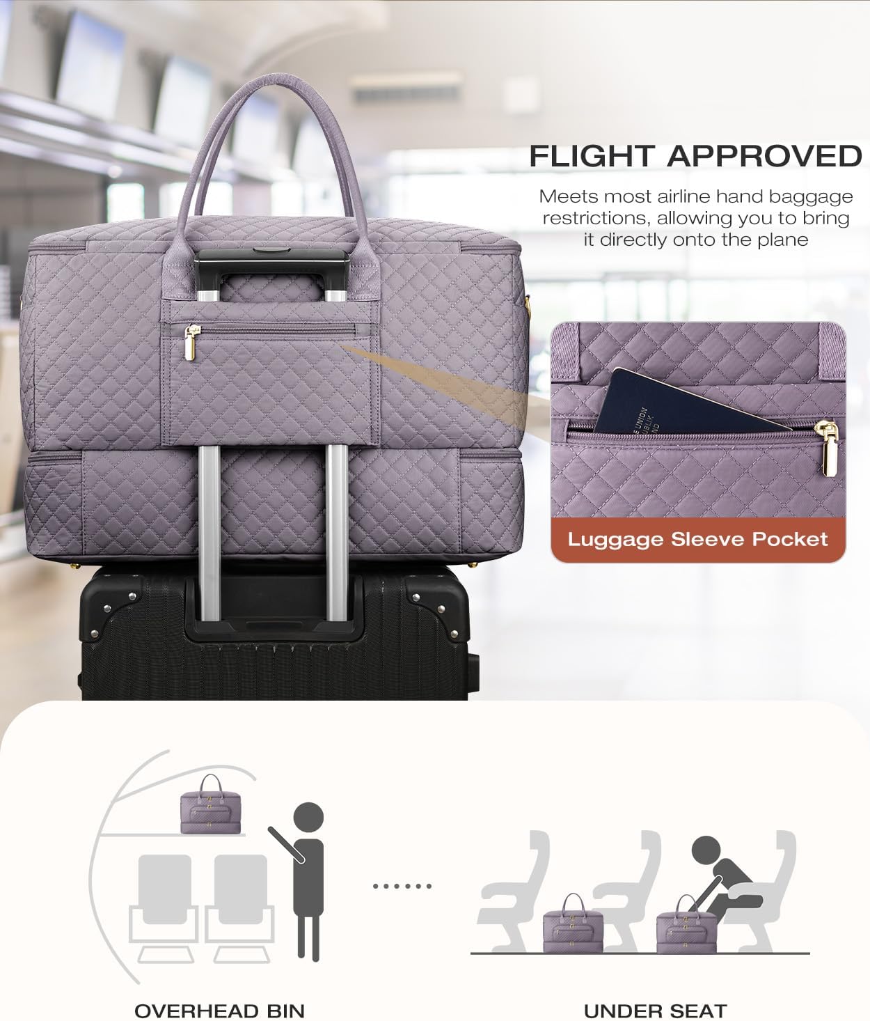Travel Duffle Bag, Wide Open Large Weekender Bag for Women with Shoe Compartment, Carry on Overnight Bags with Toiletry Bag, Hospital Bag for Women Labor Delivery with Wet Pocket (Purple Grey) thumbnail