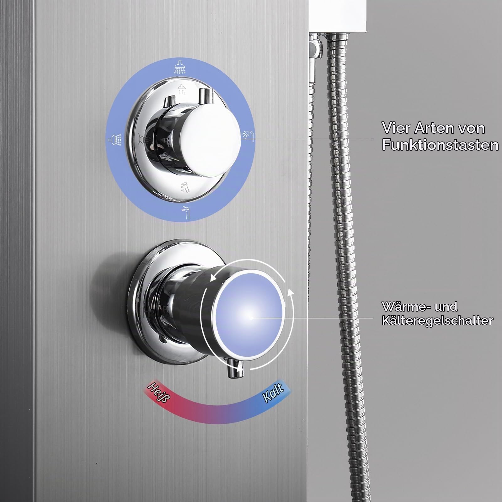 HOMELODY Duschpaneel, 4-Funktion Duscharmatur Komplettset mit Duscharmatur, einschließlich Regendusche, Massagedusche, Handbrause und Wanneneinlauf, geeignet für das Badezimmer, aus Edelstahl