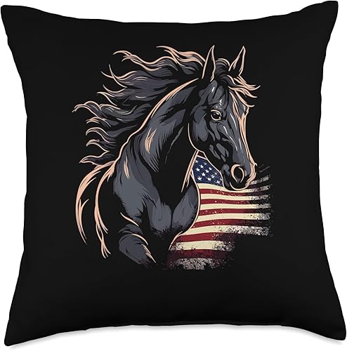 Horse Related Gifts For Girls Western Graphic Cojín de caballo ecuestre con la bandera estadounidense para montar a caballo, 18 x 18 pulgadas,