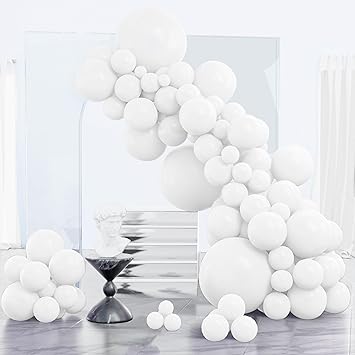 PartyWoo White Balloons 123pcs Different Sizes Pack of 18 12 10 5 Inch Matte White Latex Balloon Arch Kit Garland for Wedding Bridal Graduation Baby Shower Birthday Party Decorations White-Y13