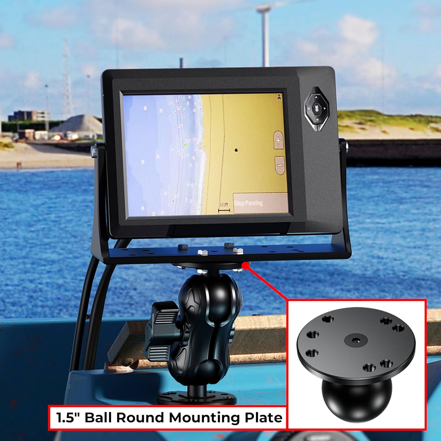 VAZESWIN 2 PCS 1.5" Ball Mount with Aluminum Alloy Round Plate, Universal Electronic Device Mounting Base with AMPS Holes for Garmin, Lowrance, Humminbird, for RAM Mounts C Size Double Socket Arms