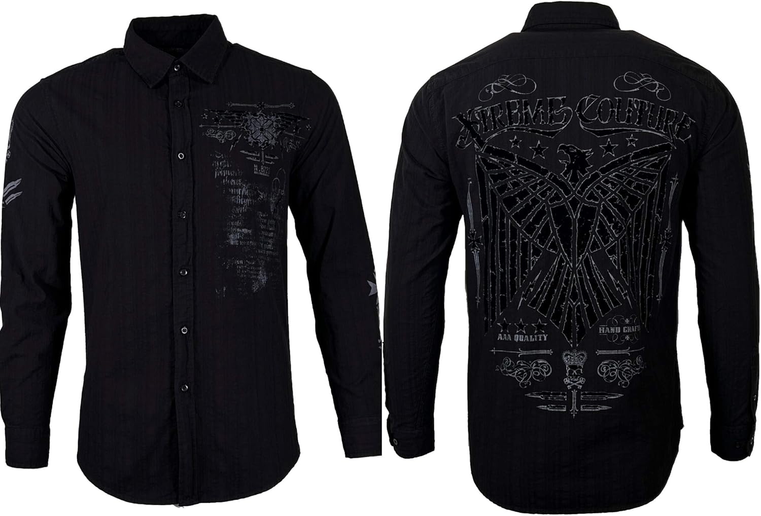 Xtreme Couture by Affliction Men's Button Down Shirt Connect Black Biker