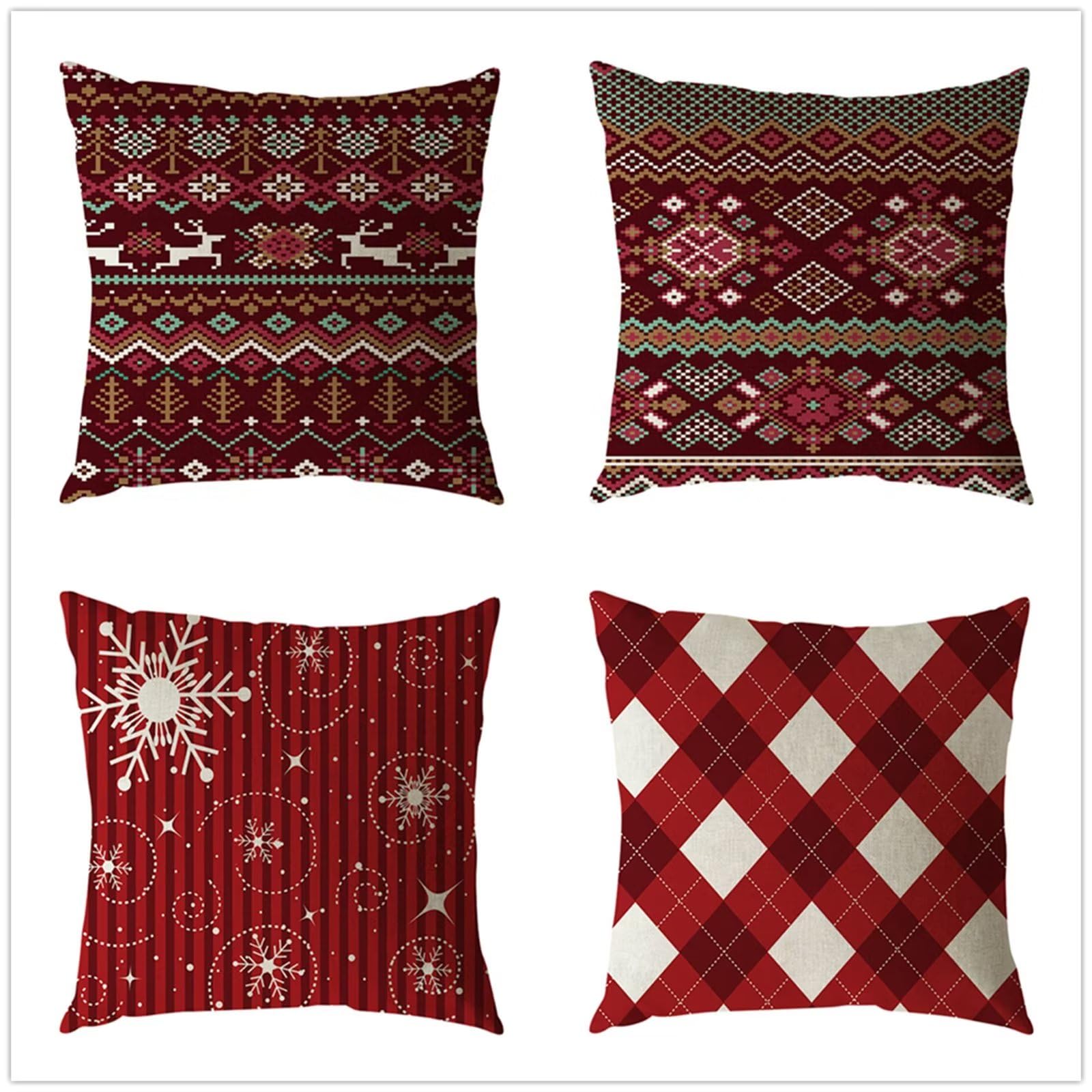 Set di 4 Fodere per Cuscini 65x65cm,cuscini per divano Natale rosso Giardino Esterno Fodere per Cuscini Decorativi Velluto Quadrate per Cuscino,per Casa Soggiorno Camera da Letto Divano YG1101