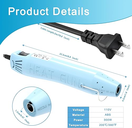 Miniatura 7 de Pistola de calor para manualidades, mini pistola de aire caliente para resina epoxi, envoltura retráctil, relieve, electrónica, envoltura de vinilo,