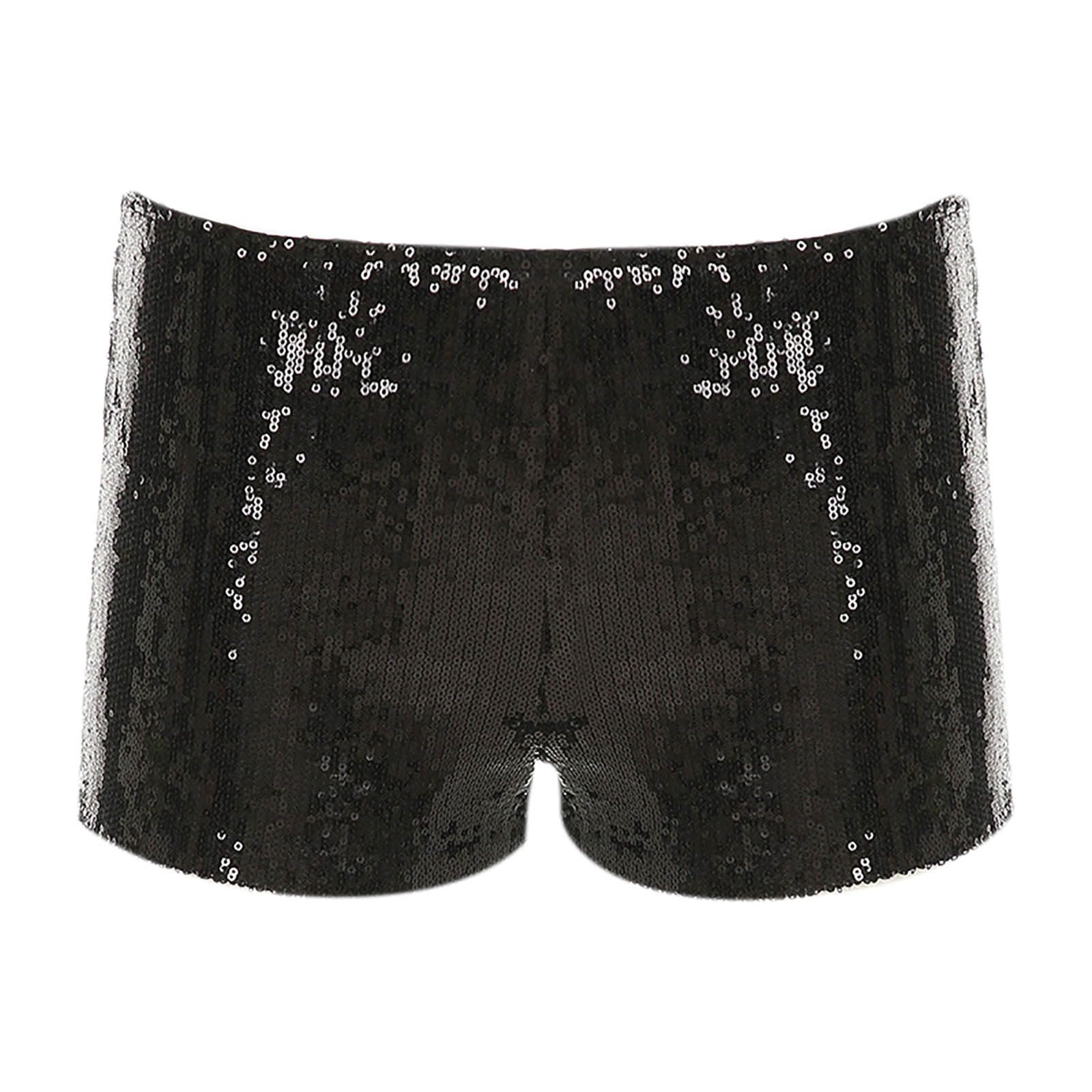 Pantaloni da donna con brillantini, elastici, bassi, per il tempo libero, in vita elasticizzata, con paillettes, pantaloncini lucidi, per ballo, feste, carnevale, costume