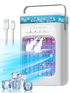 Portable Air Conditioner Evaporative Mini Portable AC Unit with 3 Speeds 2 Mist 120 Oscillating 7 Color Lights