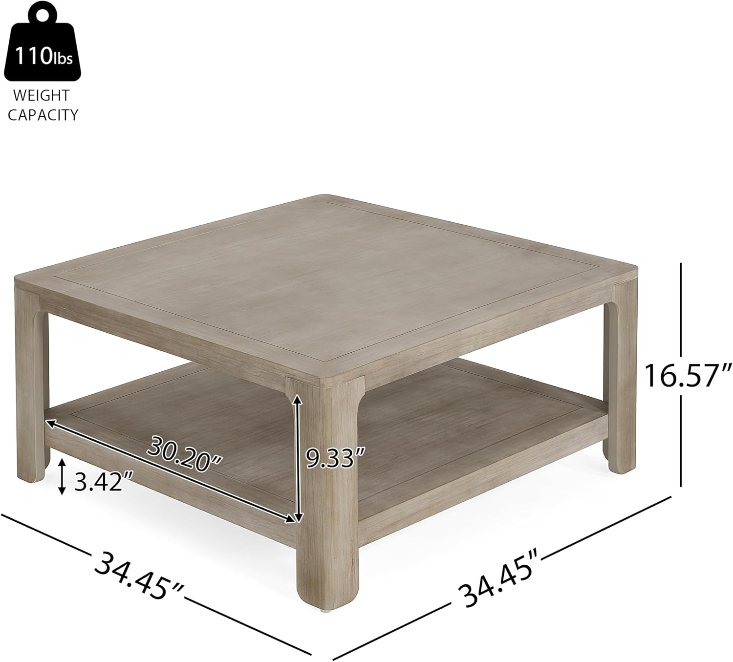 Christopher Knight Home Doran Small Coffee Table with Storage, Modern MDF Square Side Table, Multifunctional Accent Table with Spacious 2-tier Design, Semi-open Design Indoor Furniture, Light Grey Ash