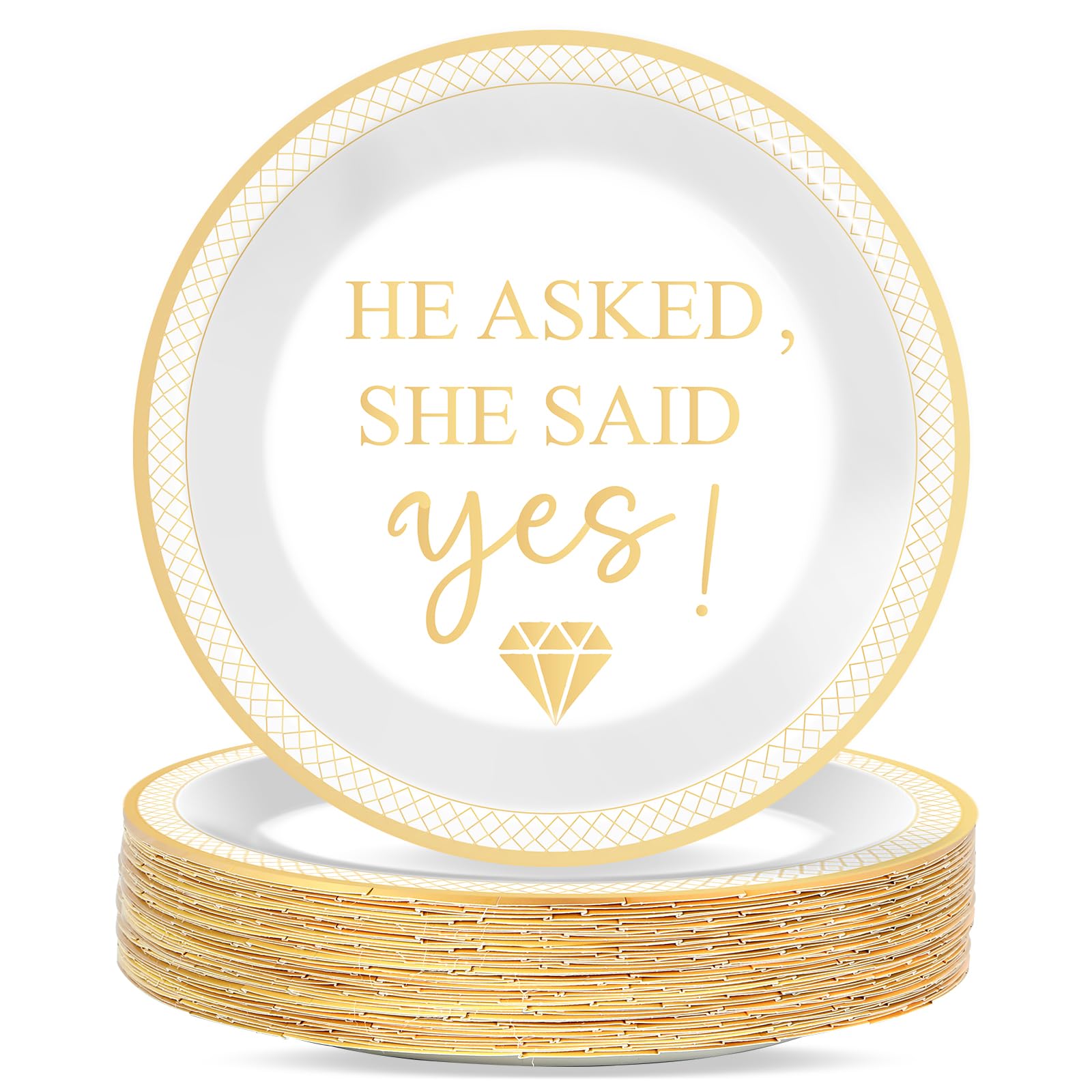 48Pcs Happy Engagement Party Supplies Engagement Paper Plates She Said Yes Party Tableware Wedding Party Decorations She Said Yes Disposable