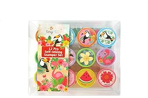 TINYMILLS Party Favors - Tropical 12-Piece Luau Kids Stamp Kit Stamper Set