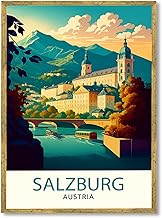 Framed Salzburg Austria Poster Canvas Print Art Modern Wall Art Painting Pictures Elegant Home Decor Living Room Wall Decoration Apartment Art Print (Wood Framed,12L x 16W)