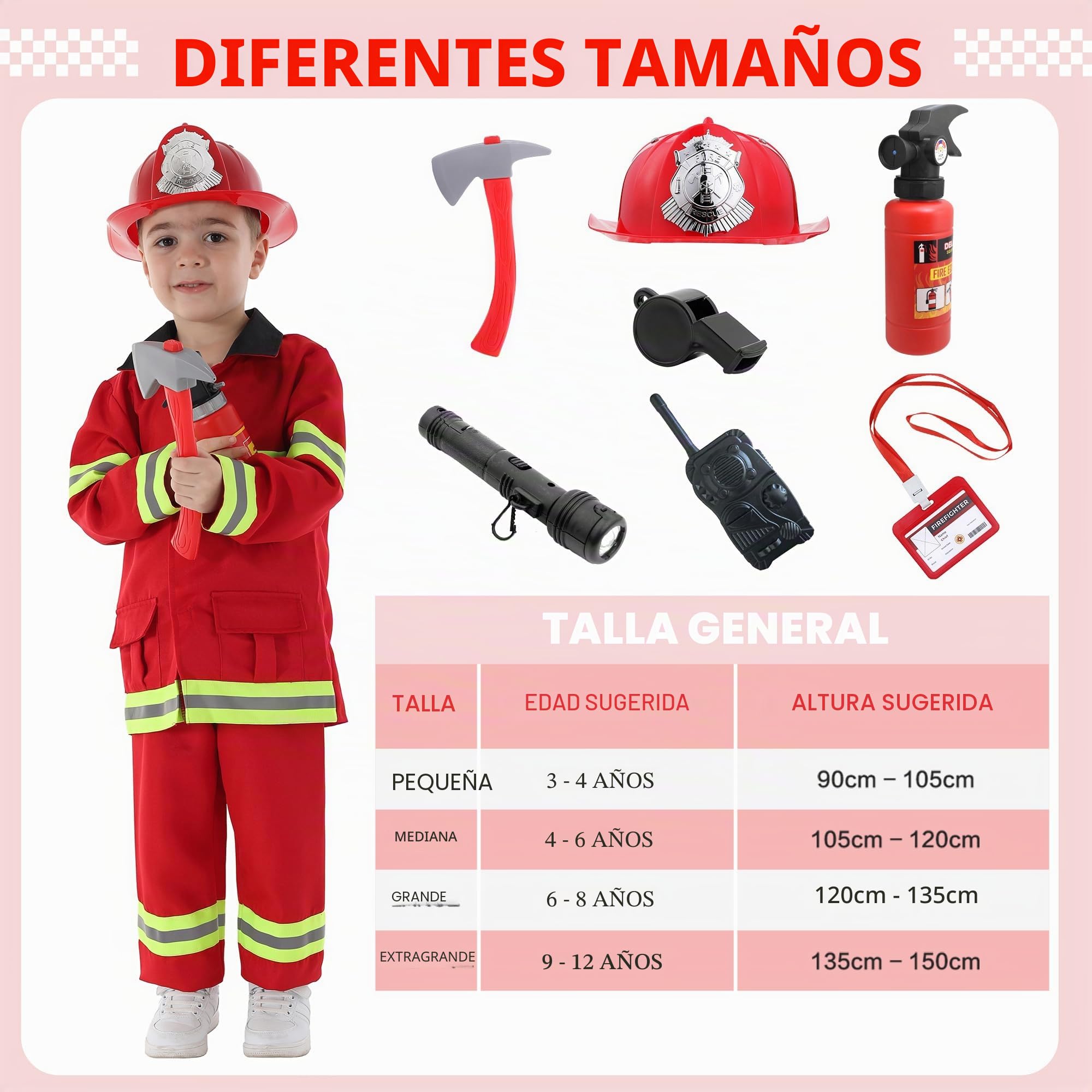 Disfraz de Bombero para Niños Accesorios de Juguetes de Juego de Rol de Cosplay de Jefe de Bomberos