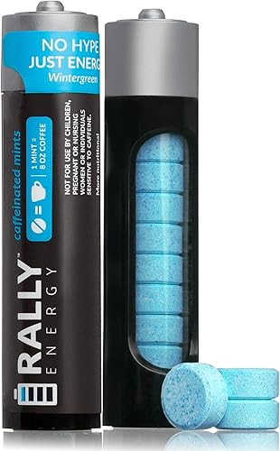 Caffeine Mints by Rally, 60 miligramos de cafeína, energía instantánea, caramelo de menta con cafeína de aliento fresco, 0 azúcar, sabor natural de