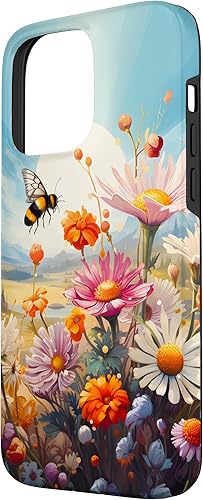 Vista 83 de Funda para iPhone 13 Pro Lively Bee en Sunny Meadow of Wildflowers
