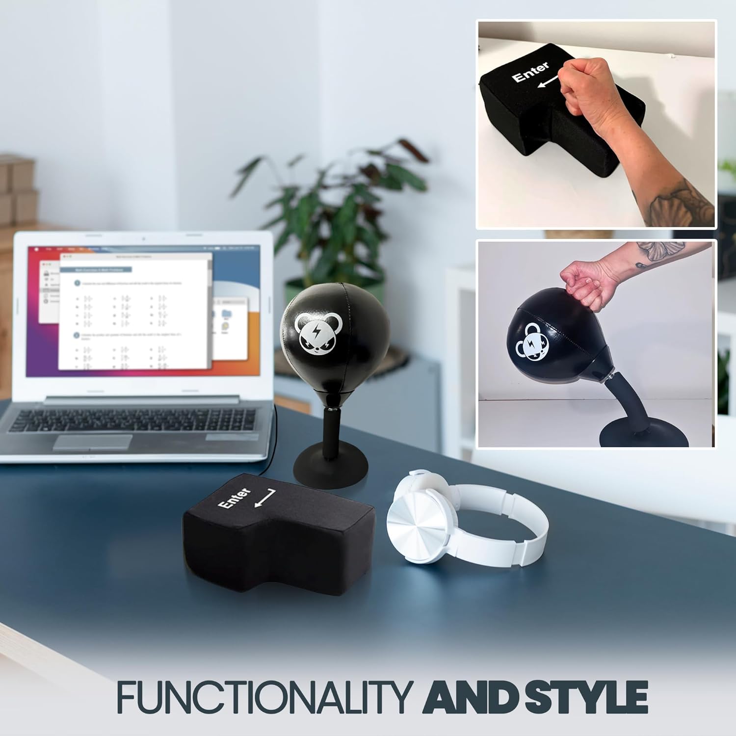Desktop Anti Stress Set - Includes a pear-Shaped Punching Bag and Giant Enter Button, Enter Key, Desk Toys Perfect for Managing Stress Levels, Stress Toys