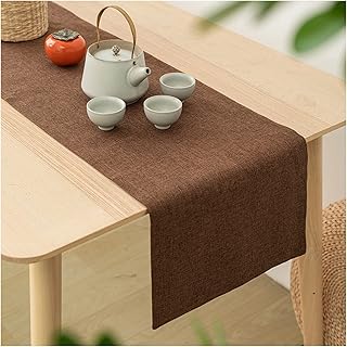 Epinki Caminos de Mesa Color Sólido Marrón Lino 32 x 120 CM Fiesta Camino Mesa Decoracion
