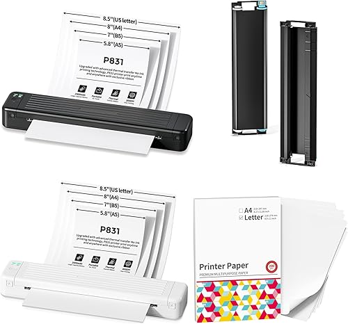 Itari P831 Impresora de transferencia térmica Bluetooth, impresoras de viaje inalámbricas portátiles en blanco y negro, impresora sin tinta de 300